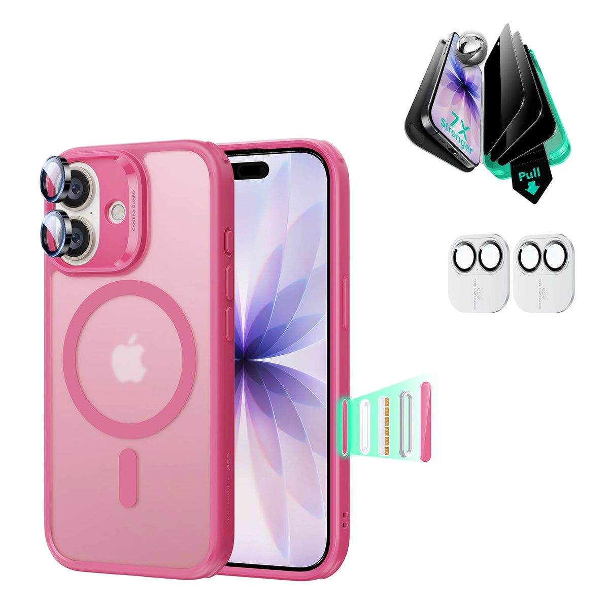 iPhone 17 Classic Hybrid Magsafe Case with Privacy Screen Protector Bundle Frosted Pink