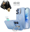 iPhone 17 Classic Hybrid Magsafe Case with Stand & Corning Glass Privacy Screen Protector Bundle Frosted Light Blue
