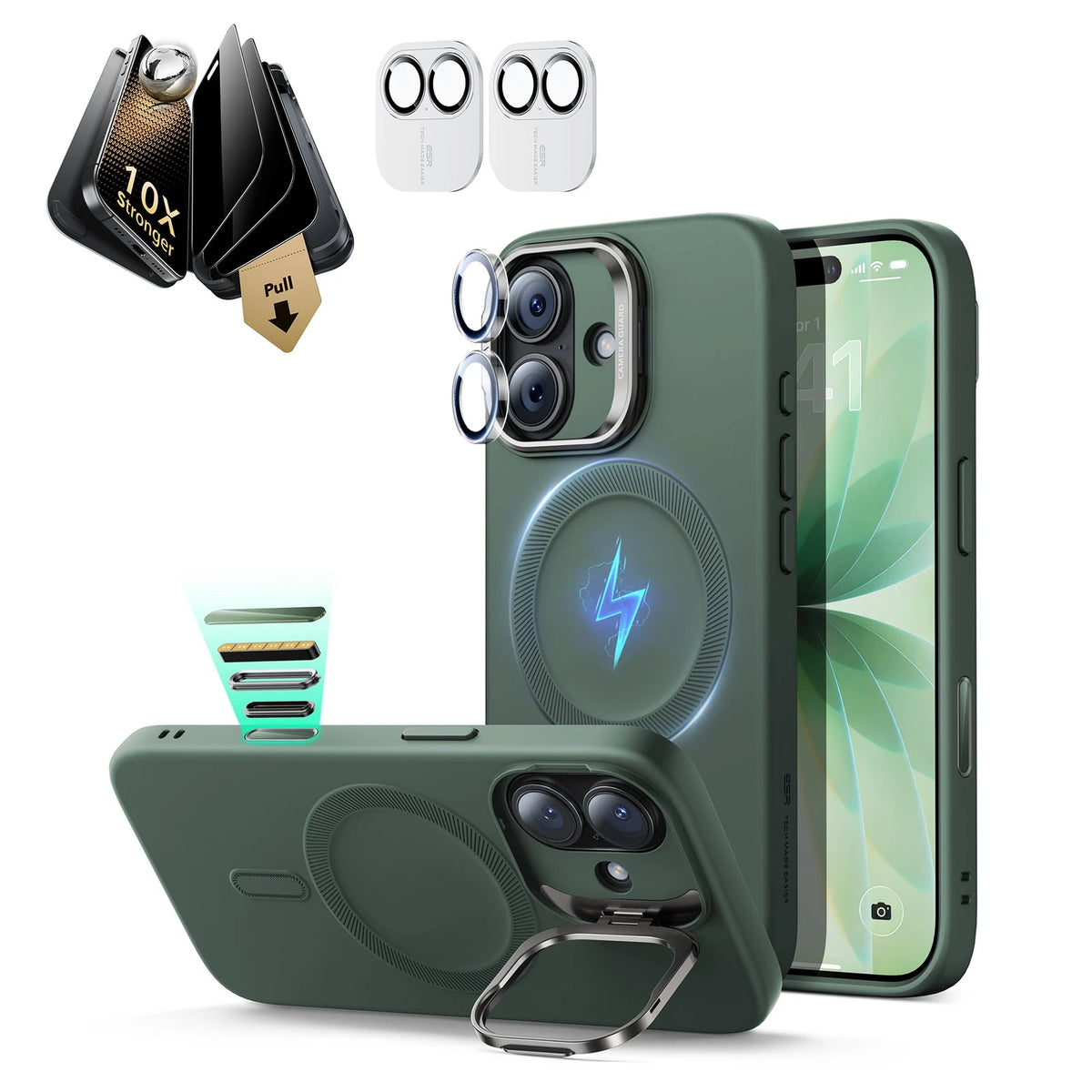 iPhone 17 Pro Max Cloud Soft  Magsafe Case with Corning Glass Screen Protector Green