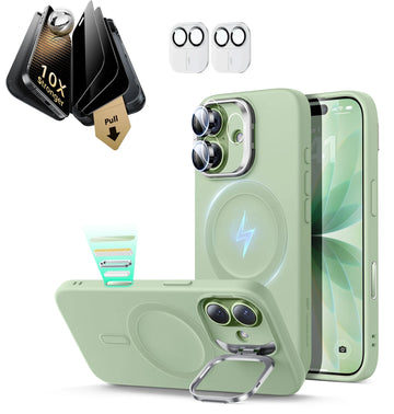 iPhone 17 Silicone Magsafe Case with Stand & Corning Glass Privacy Screen Protector Bundle  Green