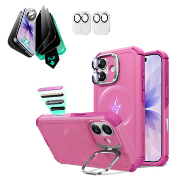 Pink life-proof iPhone 17 Cyber Tough Magsafe Case with Stand and 7X stronger Privacy Screen Protector bundle