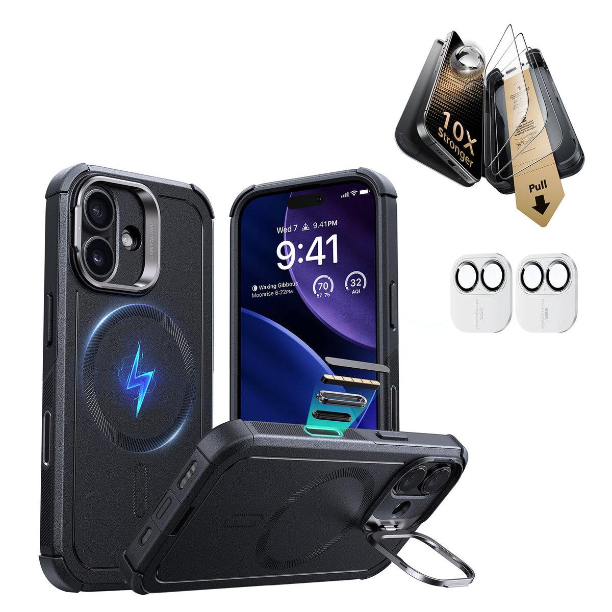 iPhone 17 Cyber Tough Magsafe Case with Corning Glass Screen Ptorctor Black
