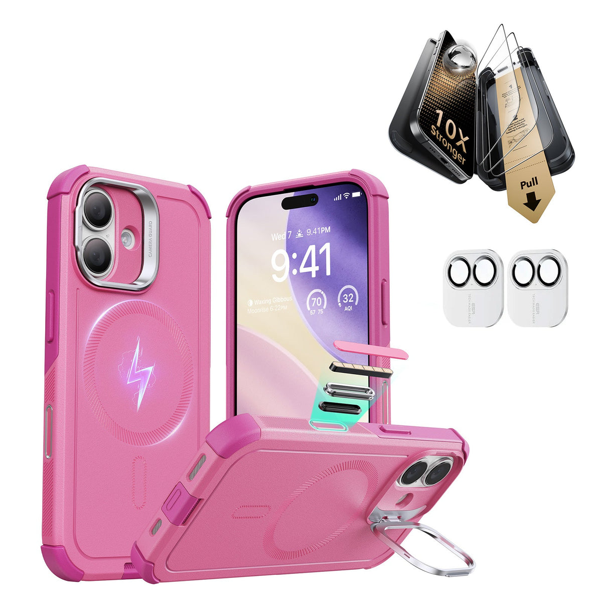 iPhone 17Cyber Tough Magsafe Case with Corning Glass Screen Ptorctor Pink