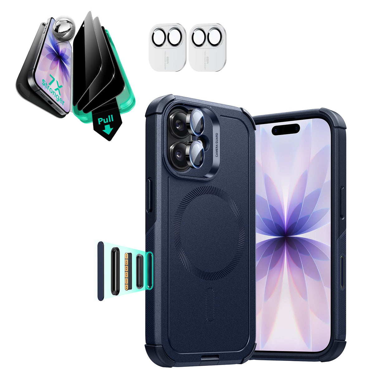 iPhone 17 Cyber Tough Magsafe Case with Privacy Screen Protector Navy Blue