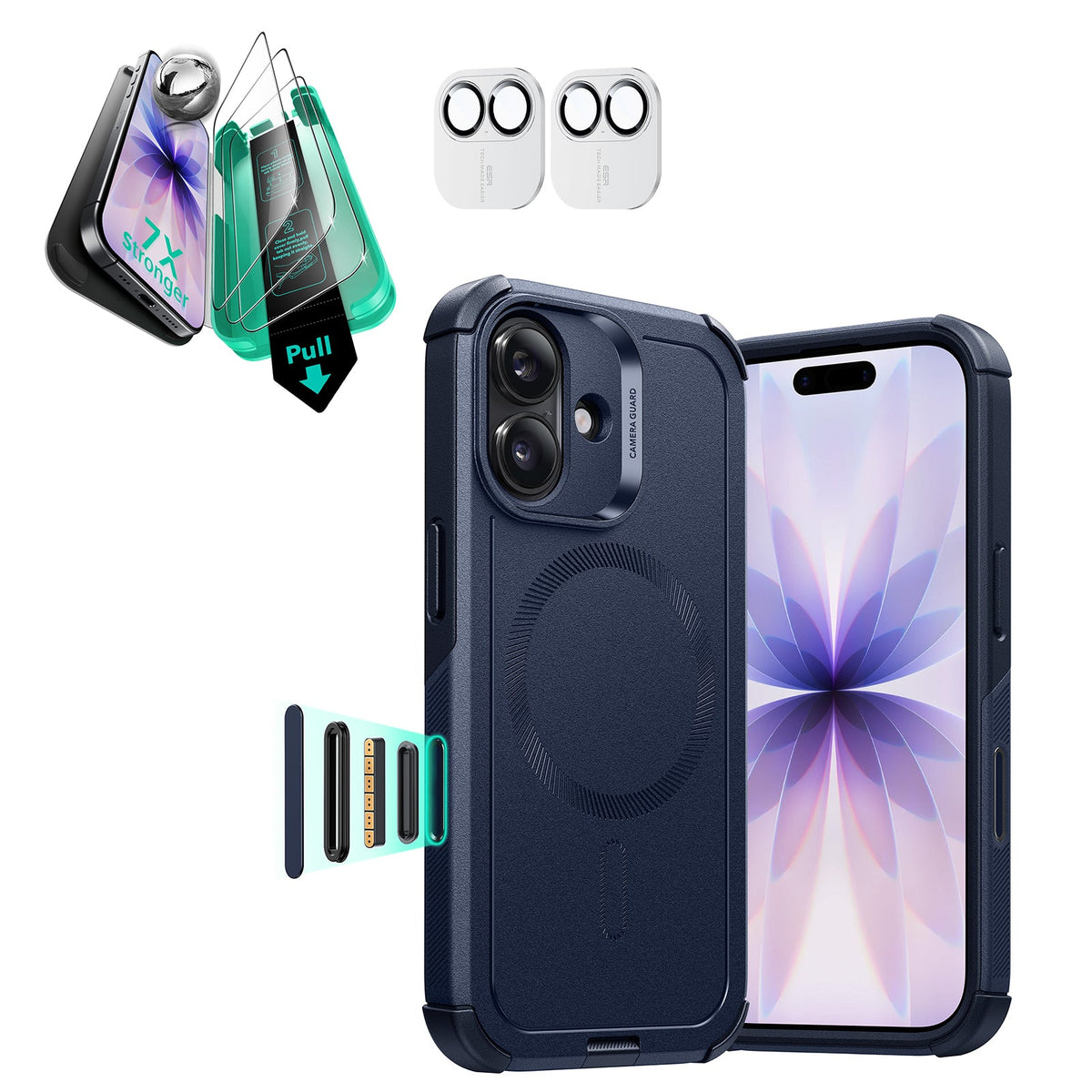 iPhone 17 Cyber Tough Magsafe Case with Screen Protector Navy Blue