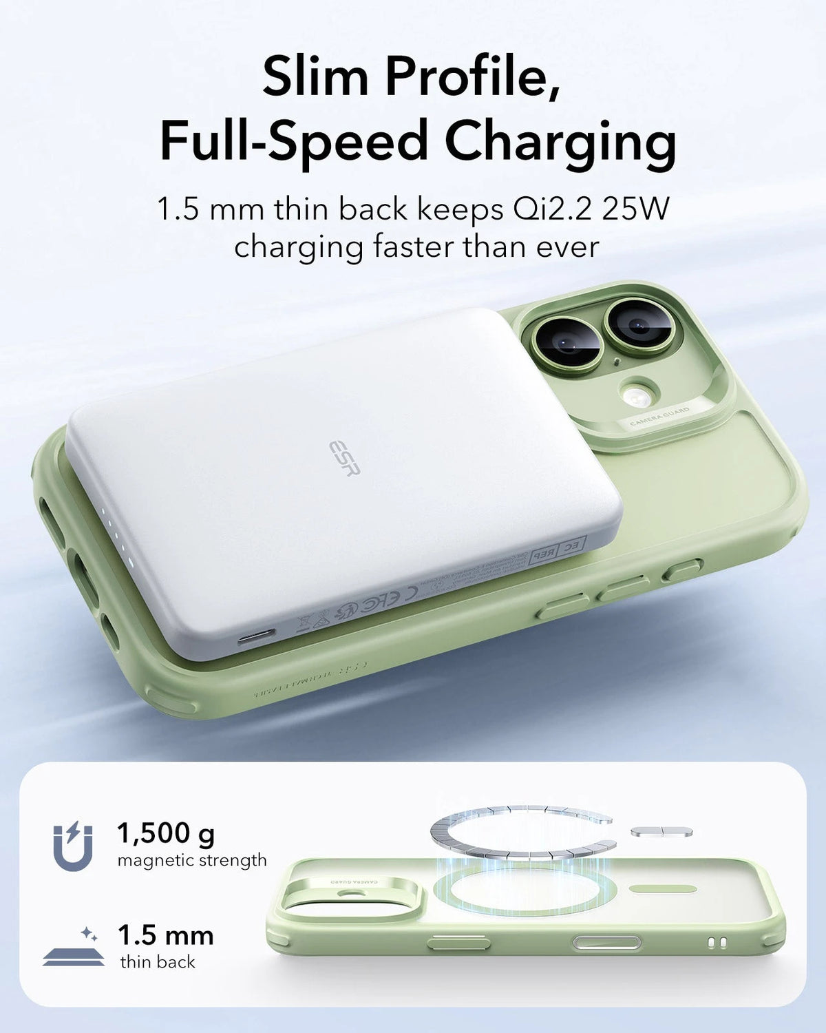 ESR iPhone 17 Claiss Hybrid Magsafe Case Frosted Light Green Slim Profile Full-Speed Charging