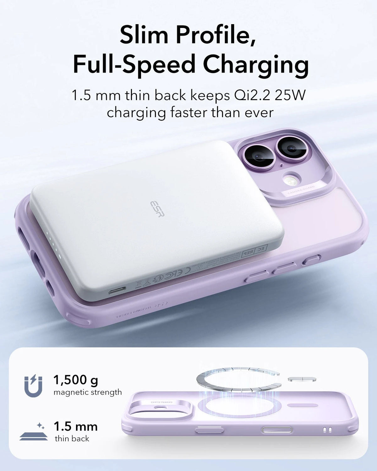ESR iPhone 17 Claiss Hybrid Magsafe Case Frosted Light Purple Slim Profile Full-Speed Charging