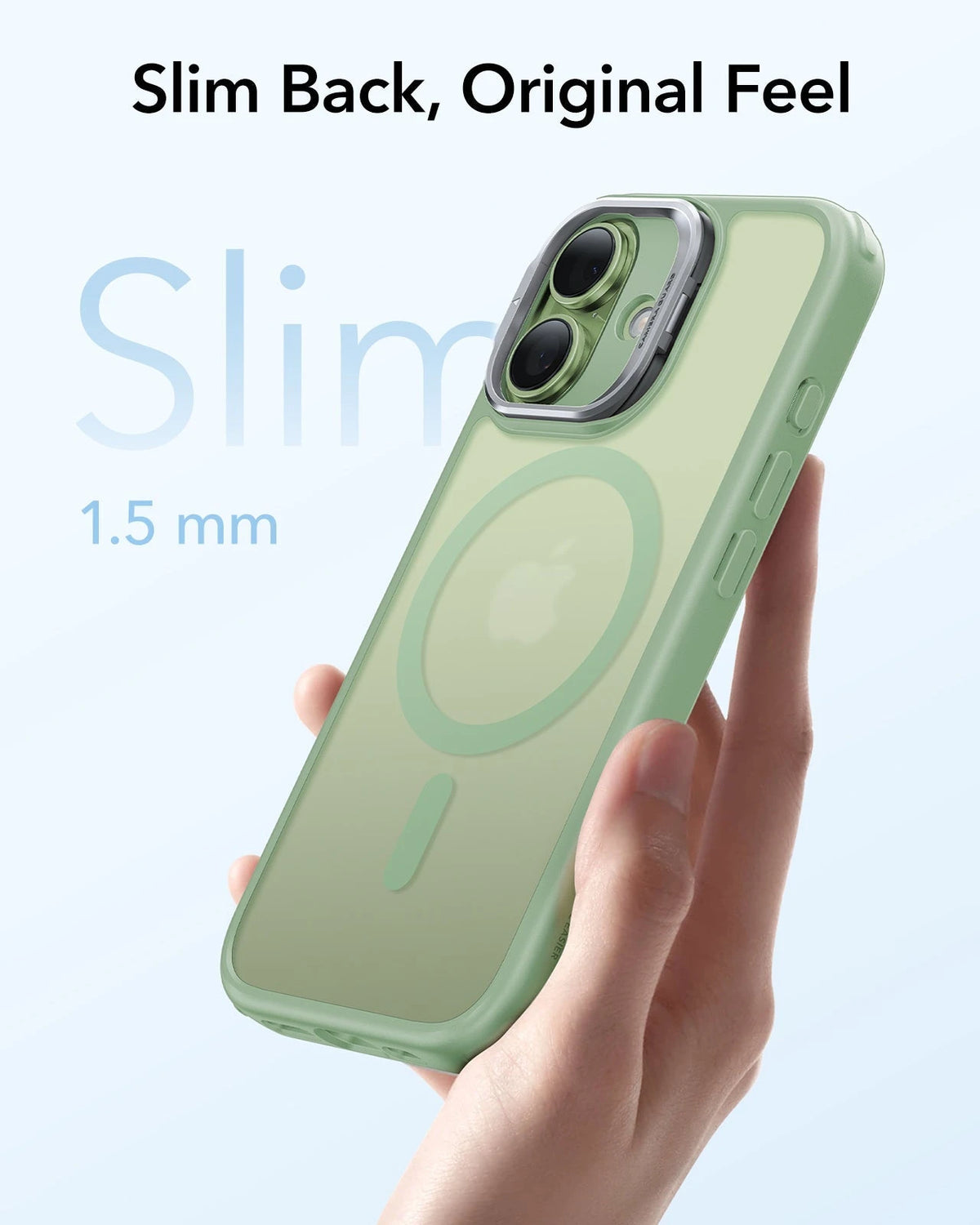 iPhone 17 Claiss Hybrid Magsafe Case with Stand Frosted Light Green Slim Back, Original Feel