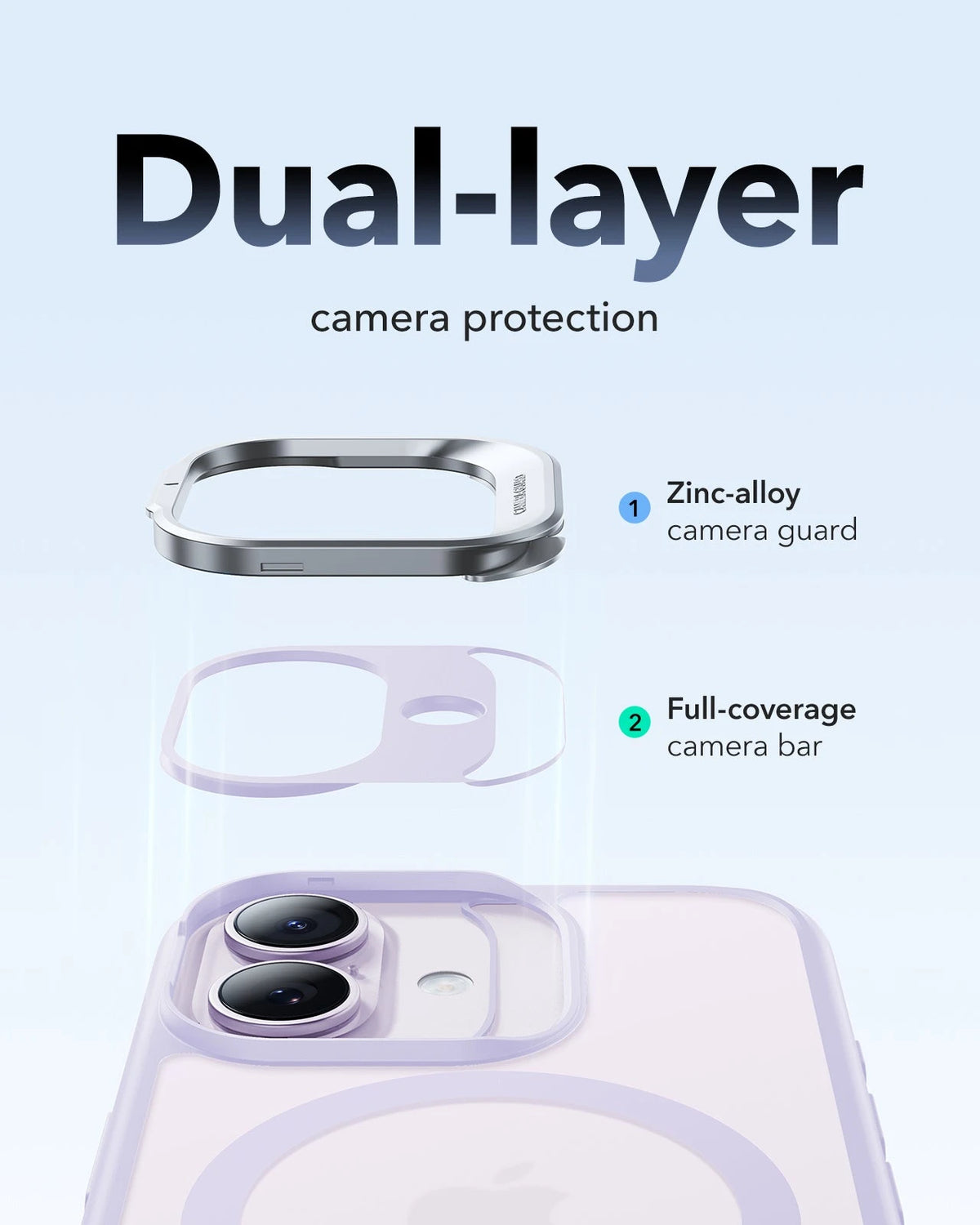 iPhone 17 Claiss Hybrid Magsafe Case with Stand Frosted Light Purple Dual-layer camera protection