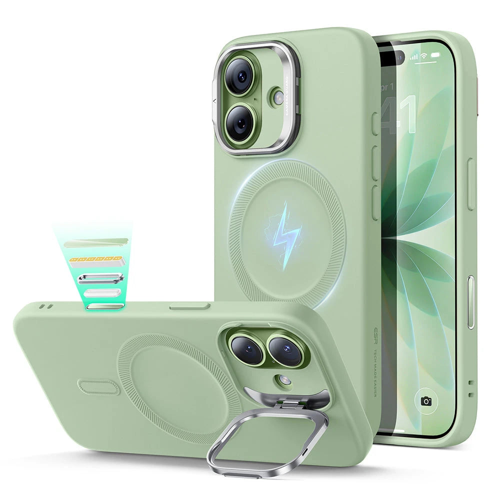iPhone 17 Silicone Magsafe Case with Stand Sage Green