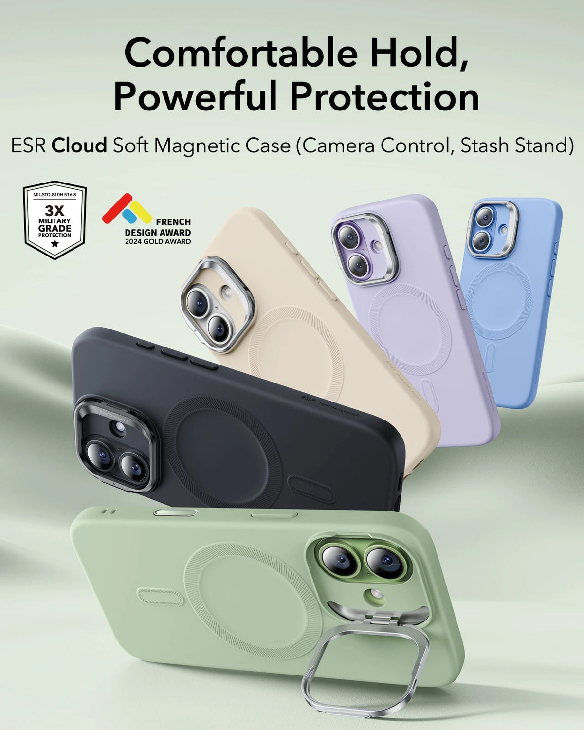 ESR iPhone 17 Silicone Magsafe Case with Stand Sage Green Comfortable Hold Powerful Protection