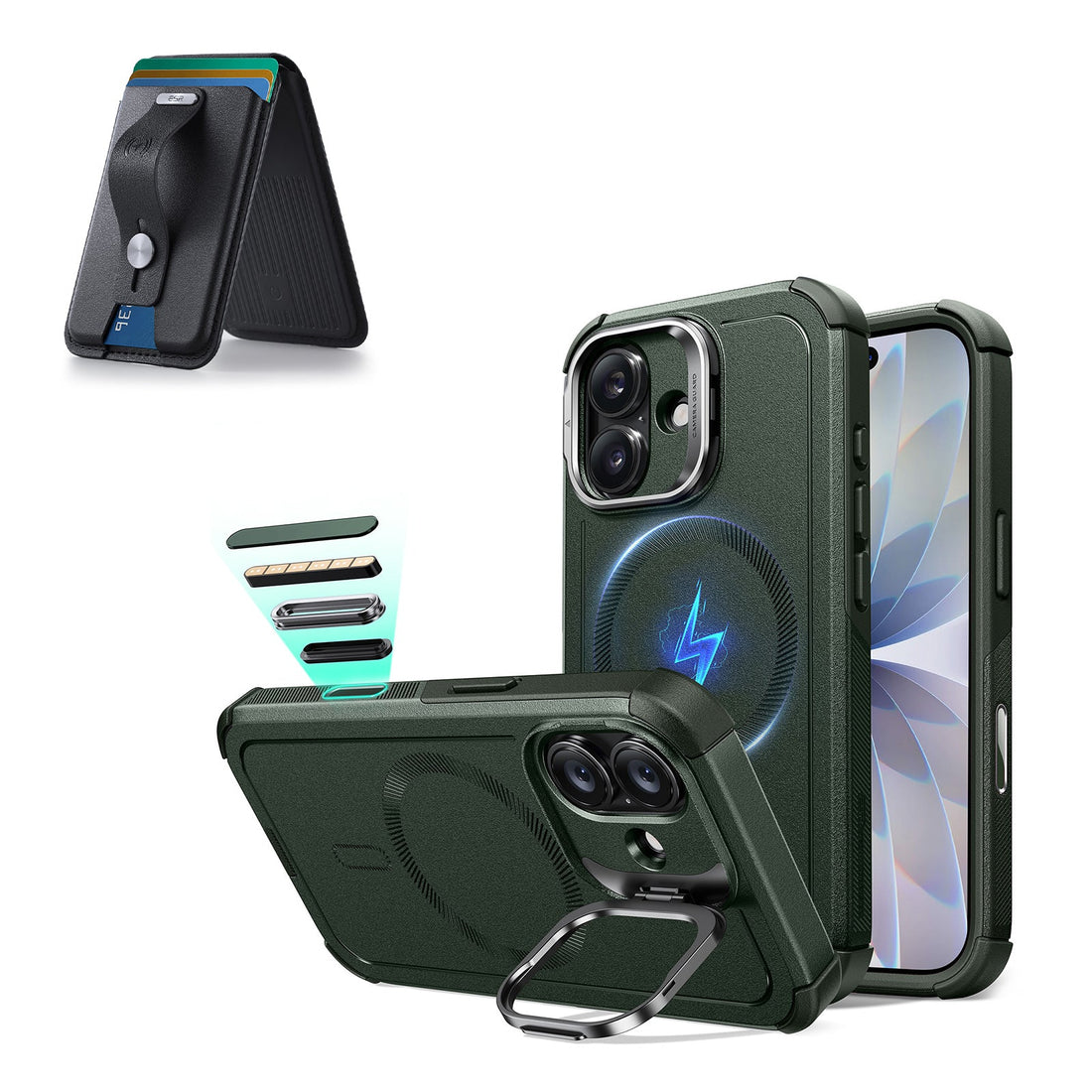 iPhone 17 Cyber Tough Magsafe Case with Magsafe Wallet Find My Olive Green