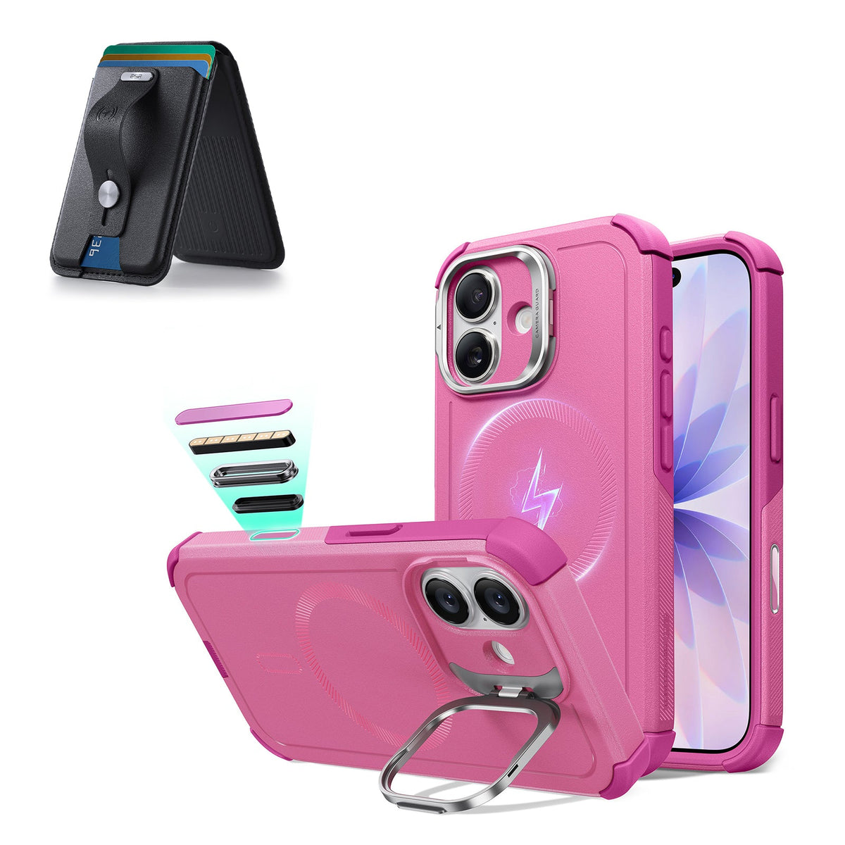 iPhone 17 Cyber Tough Magsafe Case with Magsafe Wallet Find My Rosy Pink