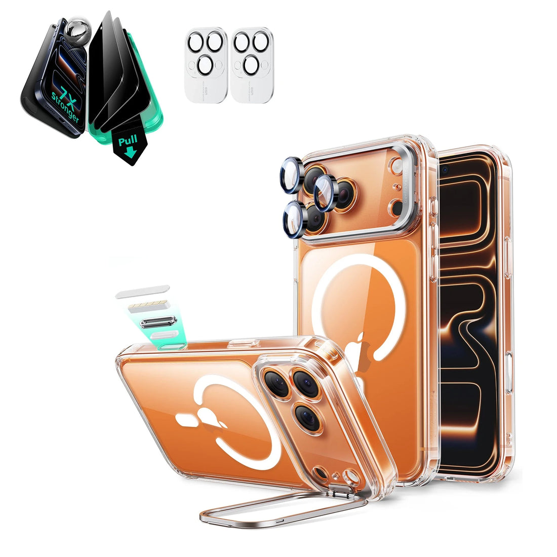 iPhone 17 Pro Classic Hybrid Magsafe Case with Stand and Privacy Screen Protector Bundle Clear