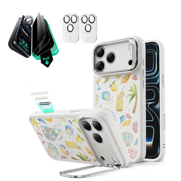 Withe Shell iPhone 17 Pro Magsafe Case with Stand pair  Armorite Tempered Glass Privacy Screen Protector