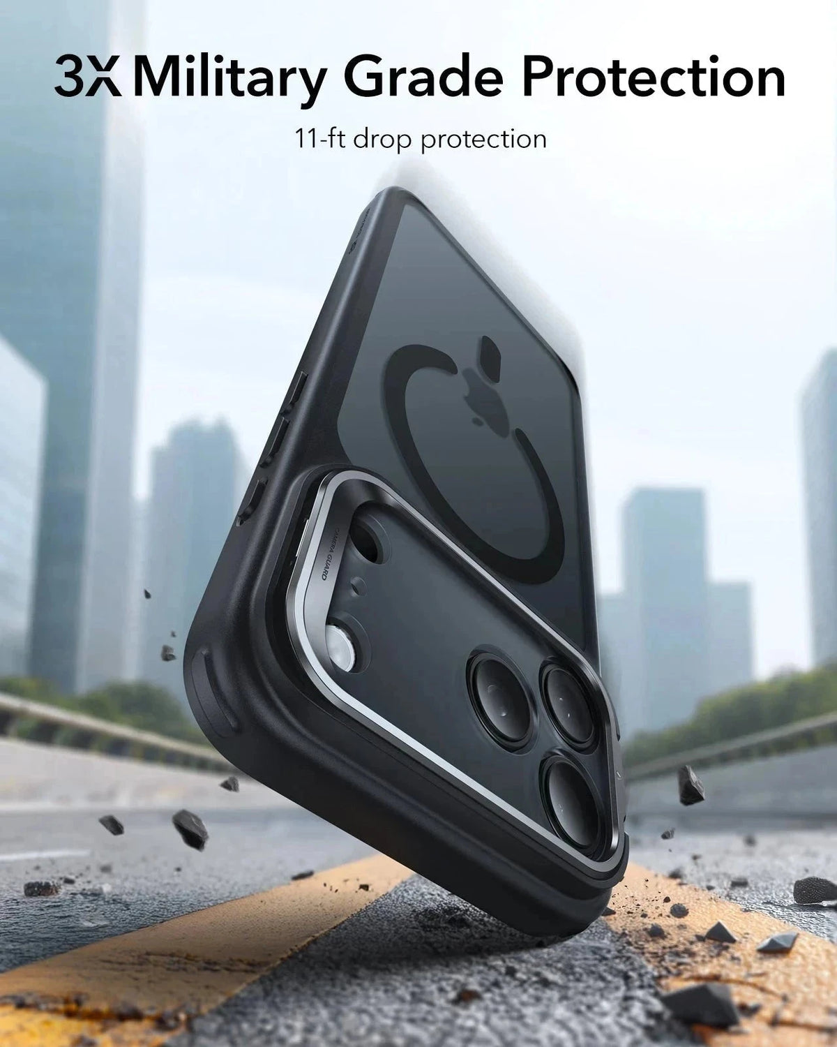 ESR iPhone 17 Pro Magsafe Case with Stand Camera Control Frosted Black 3× Military Grade Protection