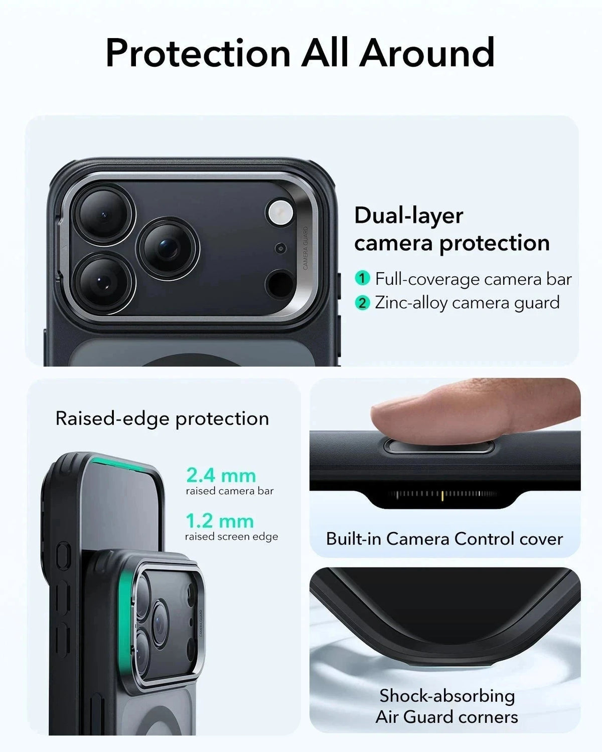 ESR iPhone 17 Pro Magsafe Case with Stand Camera Control Frosted Black Raised Edge Protection