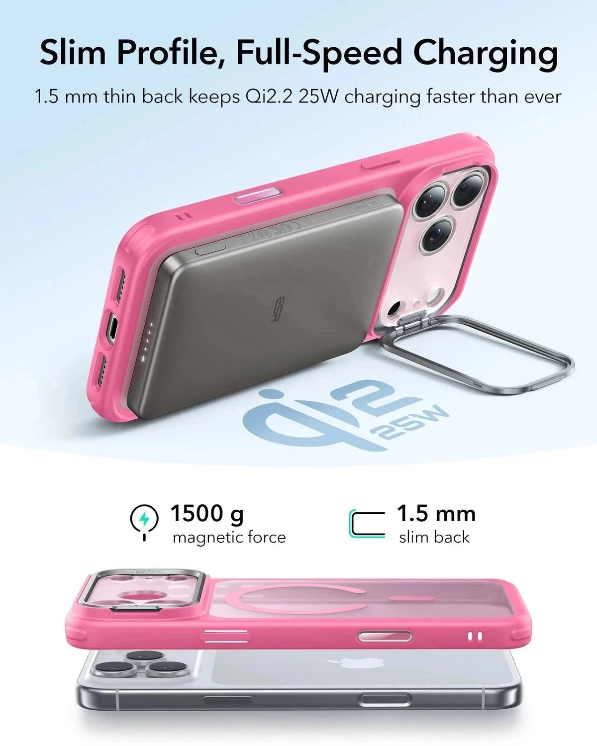 ESR iPhone 17 Pro Magsafe Case with Stand Camera Control Frosted Pink Wireless charging