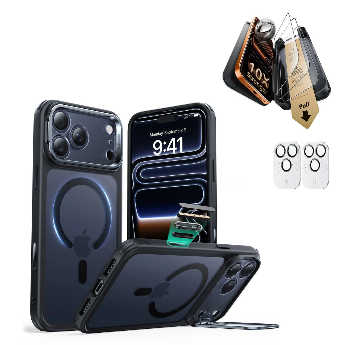 iPhone 17 Pro Classic Hybrid Magsafe Case with Corning Glass Screen Ptorctor Frosted Black