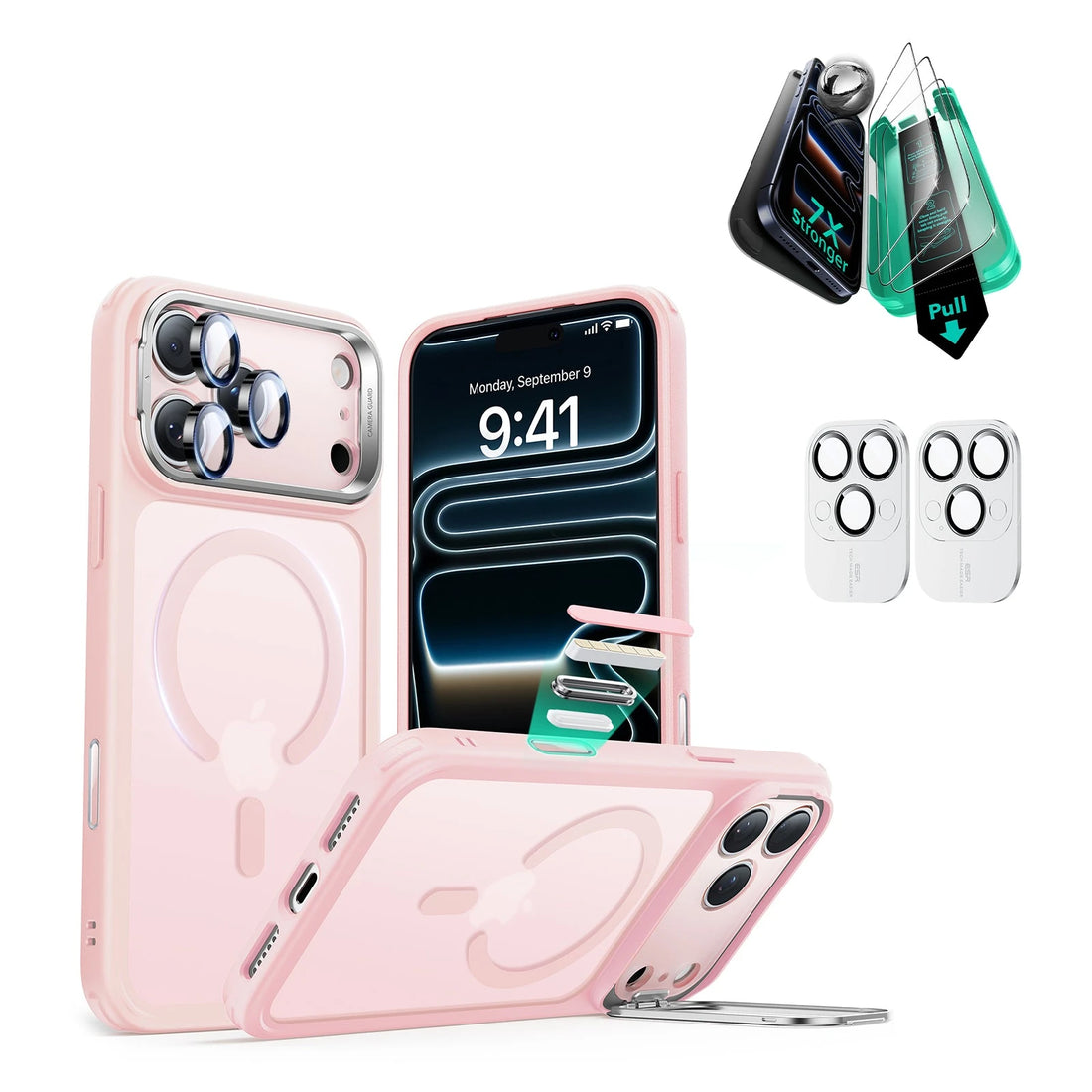 iPhone 17 Pro Classic Hybrid Magsafe Case Stand and Screen Protector Frosted Pink