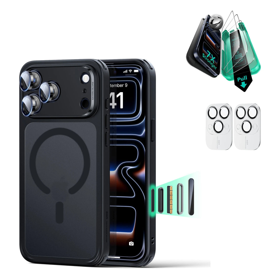 iPhone 17 Pro Classic Hybrid Magsafe Case with Screen Protector Bundle Frosted Black