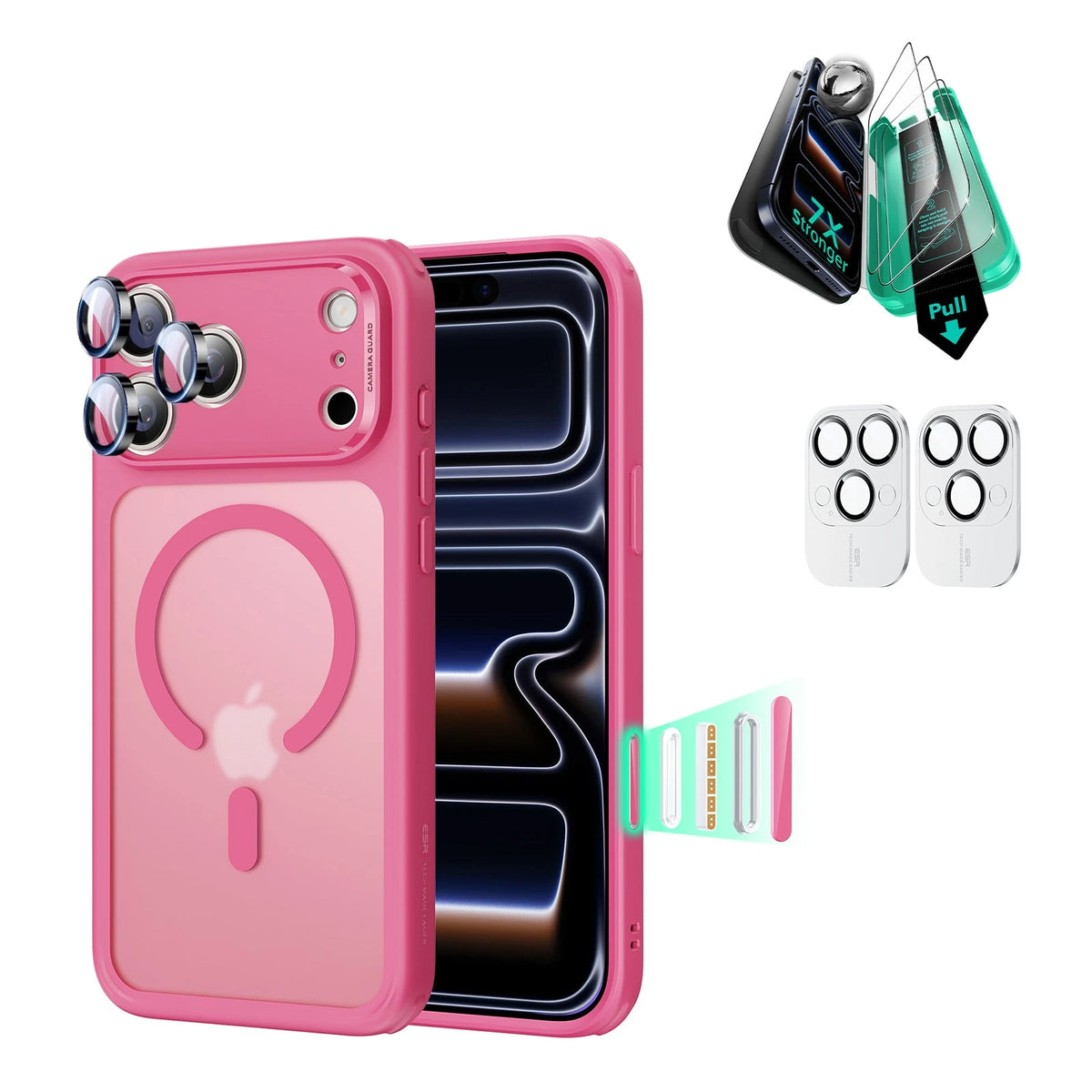 iPhone 17 Pro Classic Hybrid Magsafe Case with Screen Protector Bundle Frosted Pink