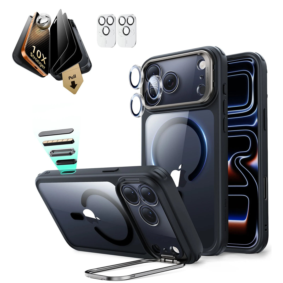 iPhone 17 Pro Classic Magsafe Case with Corning Glass Screen Protector Clear Black