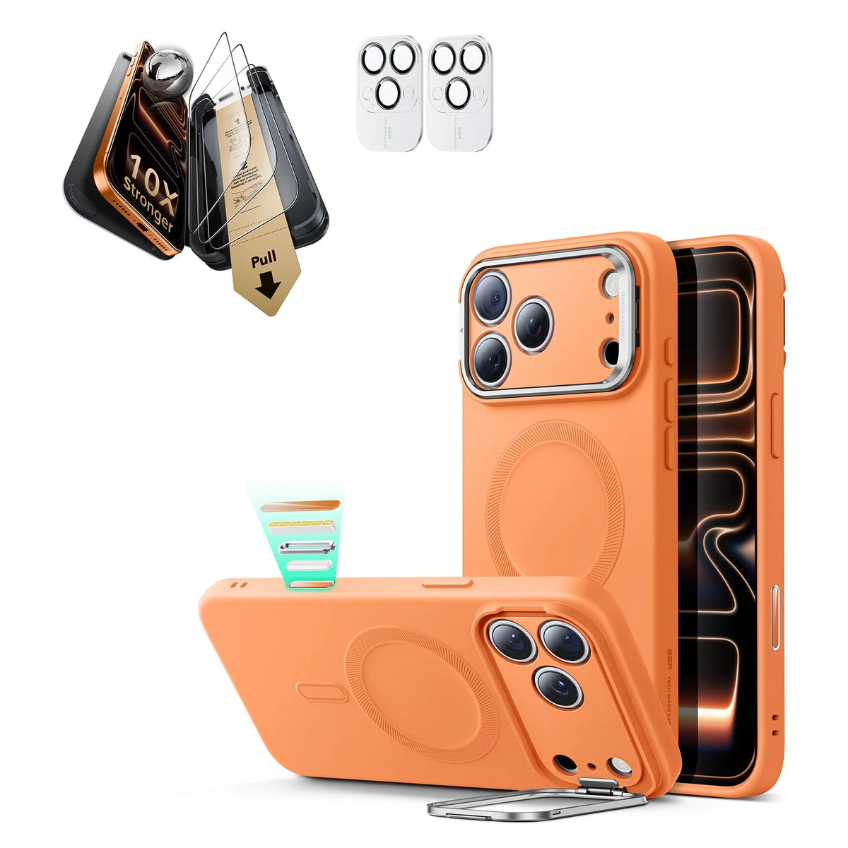iPhone 17 Pro Cloud Soft Magsafe Case with Corning Glass Screen Ptorctor Orange