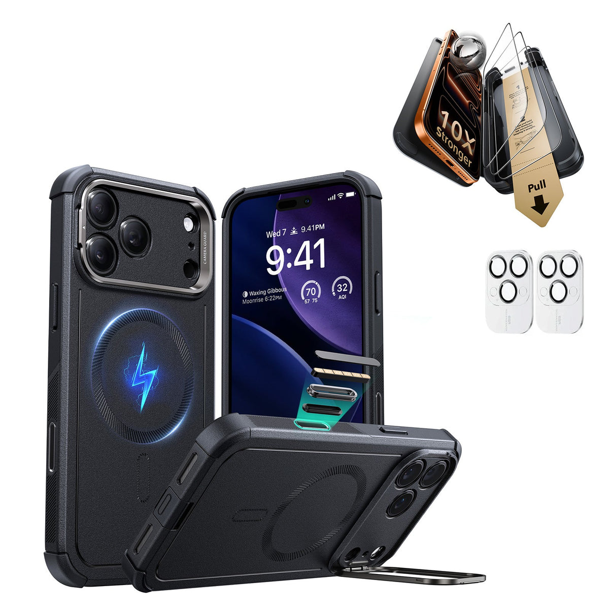 iPhone 17 Pro Cyber Tough Magsafe Case with Corning Glass Screen Ptorctor Black
