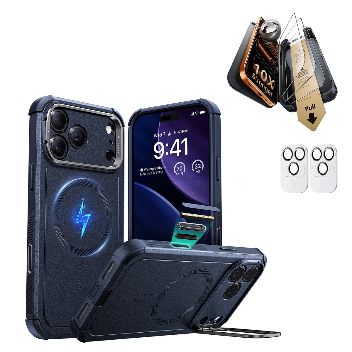 iPhone 17 Pro Cyber Tough Magsafe Case with Corning Glass Screen Ptorctor Blue