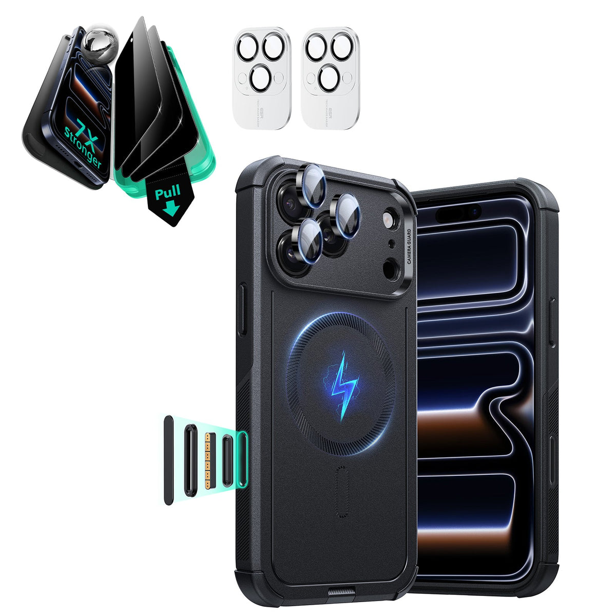 iPhone 17 Pro Cyber Tough Magsafe Case with Privacy Screen Protector Black
