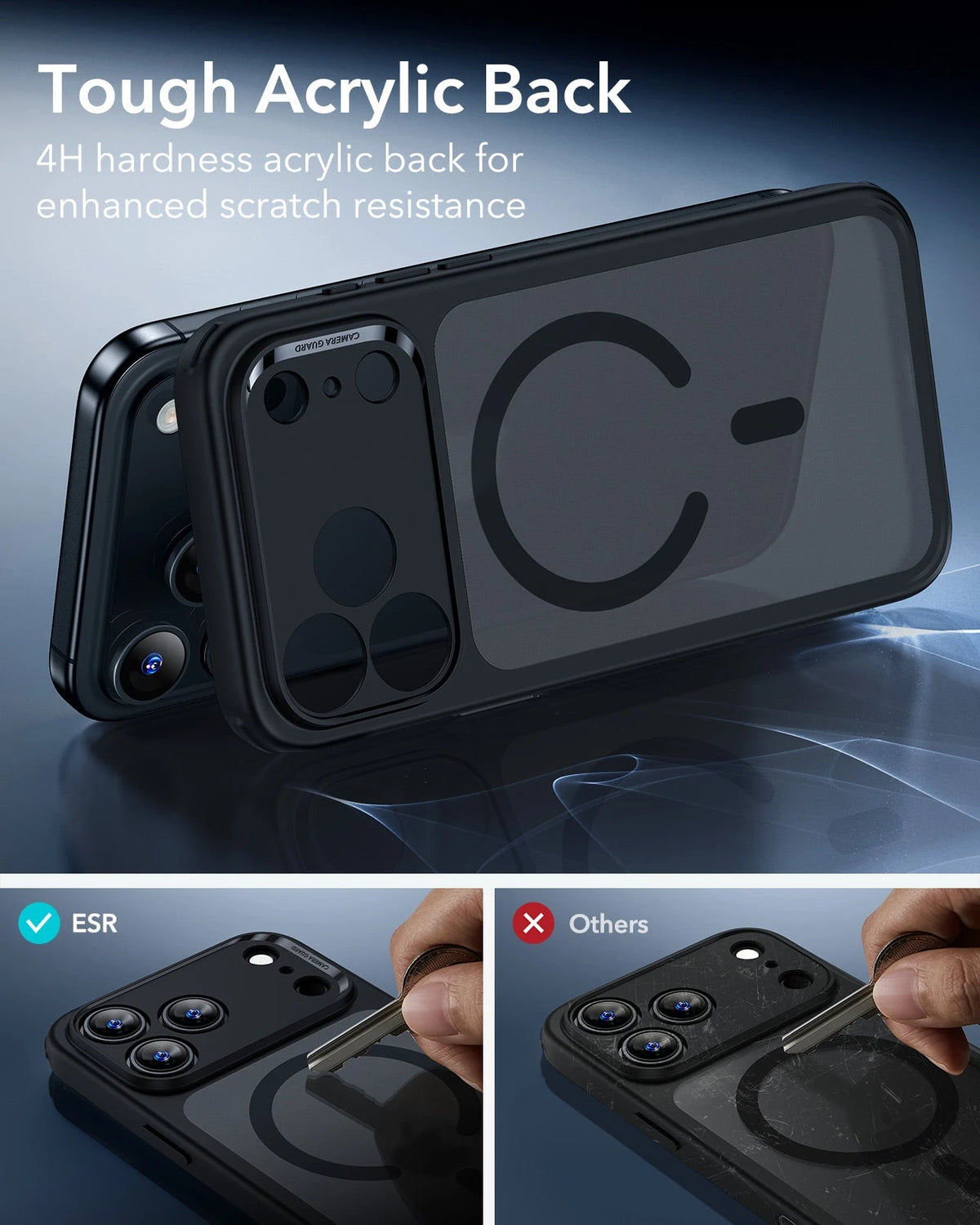 ESR iPhone 17 Pro Magsafe Case with Camera Control Frosted Black Tough Acrylic Back