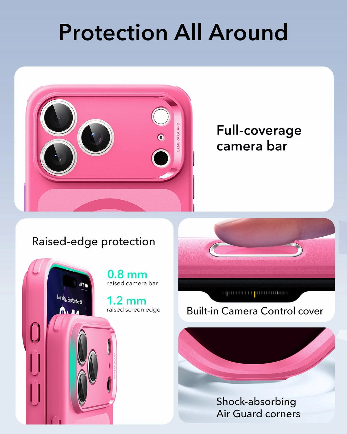 ESR iPhone 17 Pro Magsafe Case with Camera Control Frosted Pink Raised Edge Protection