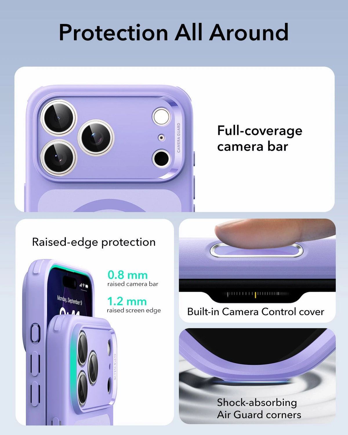 ESR iPhone 17 Pro Magsafe Case with Camera Control Frosted Purple Raised Edge Protection