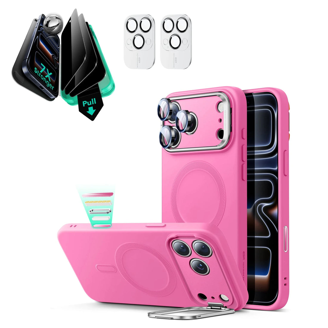 iPhone 17 Pro Cloud Soft Magsafe Case With Stand and Privacy Screen Protector Bundle  Pink