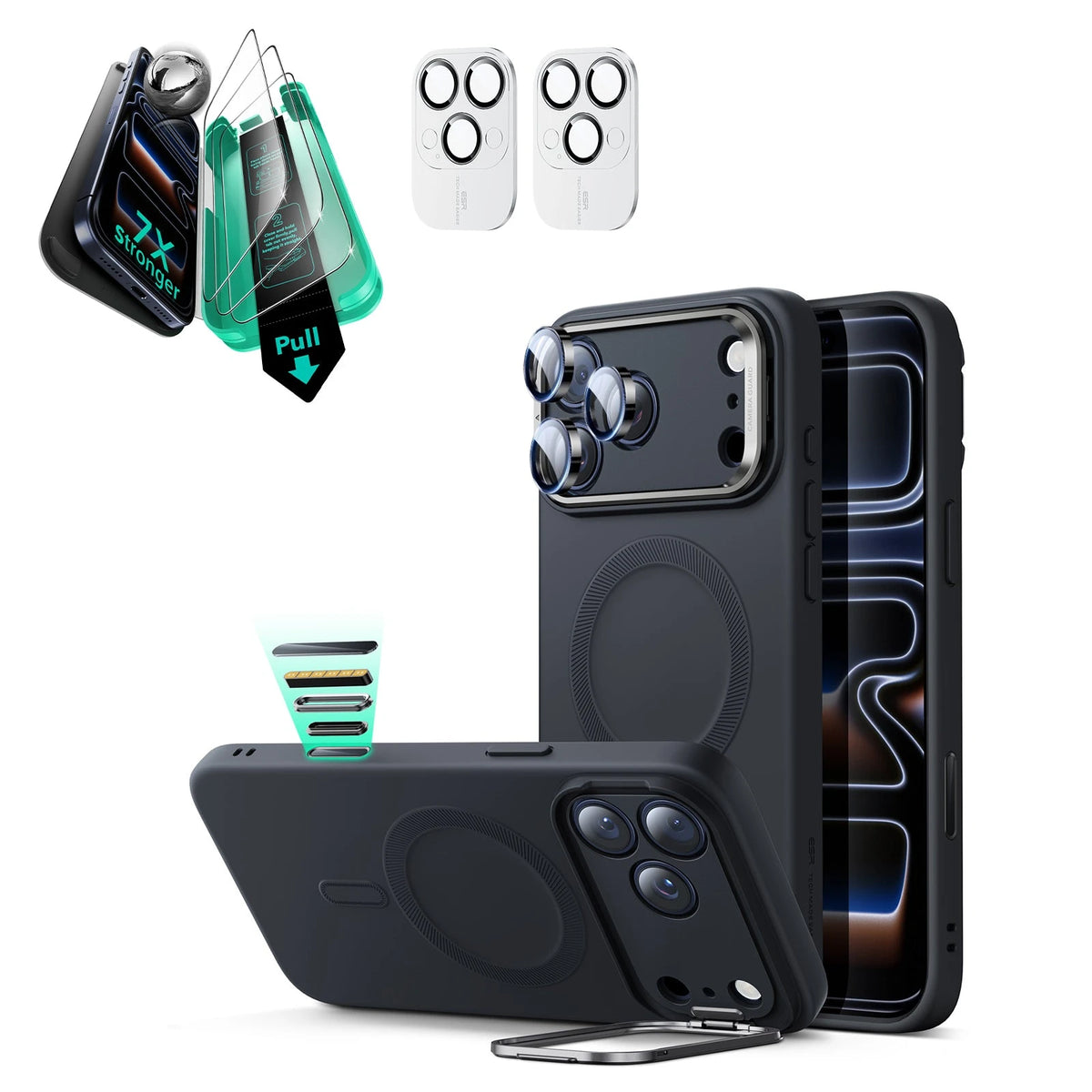 iPhone 17 Pro Cloud Soft Magnetic Case (Camera Control, Stash Stand) Armorite Protection Bundle - Black ESR ESR
