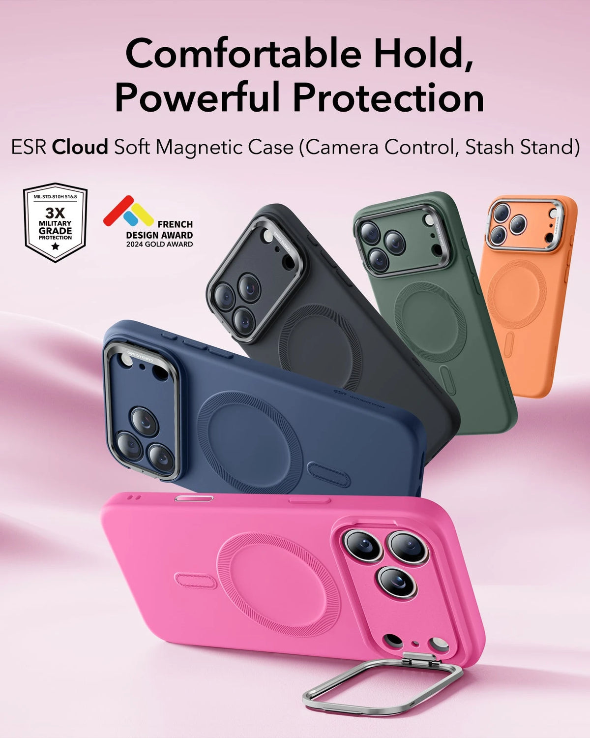 iPhone 17 Pro Cloud Soft Magnetic Case (Camera Control, Stash Stand) - Rosy Pink ESR ESR