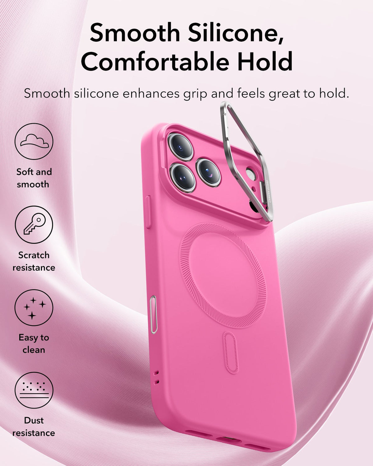iPhone 17 Pro Cloud Soft Magnetic Case (Camera Control, Stash Stand) - Rosy Pink ESR ESR
