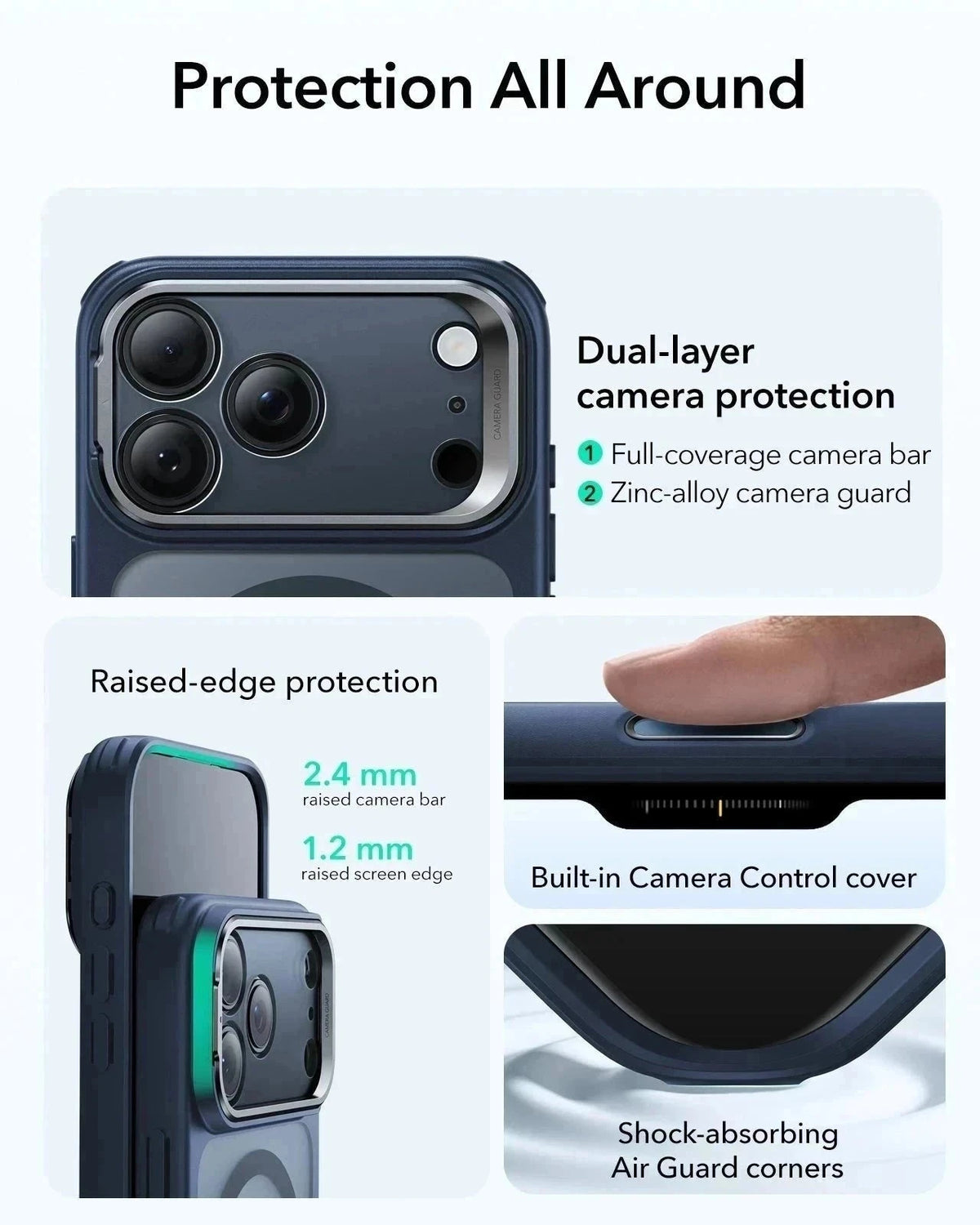 ESR iPhone 17 Pro Max Classic Hybrid Magsafe Case with Stand Camera Control Frosted Blue Raised Edge Protection
