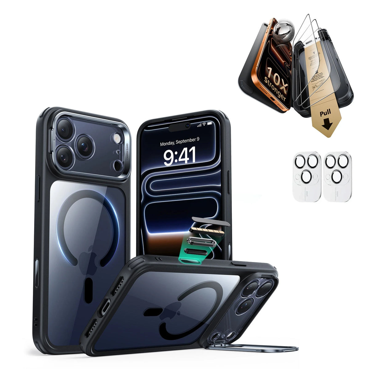 iPhone 17 Pro Max Classic Hybrid Magsafe Case with Corning Glass Screen Ptorctor Clear Black