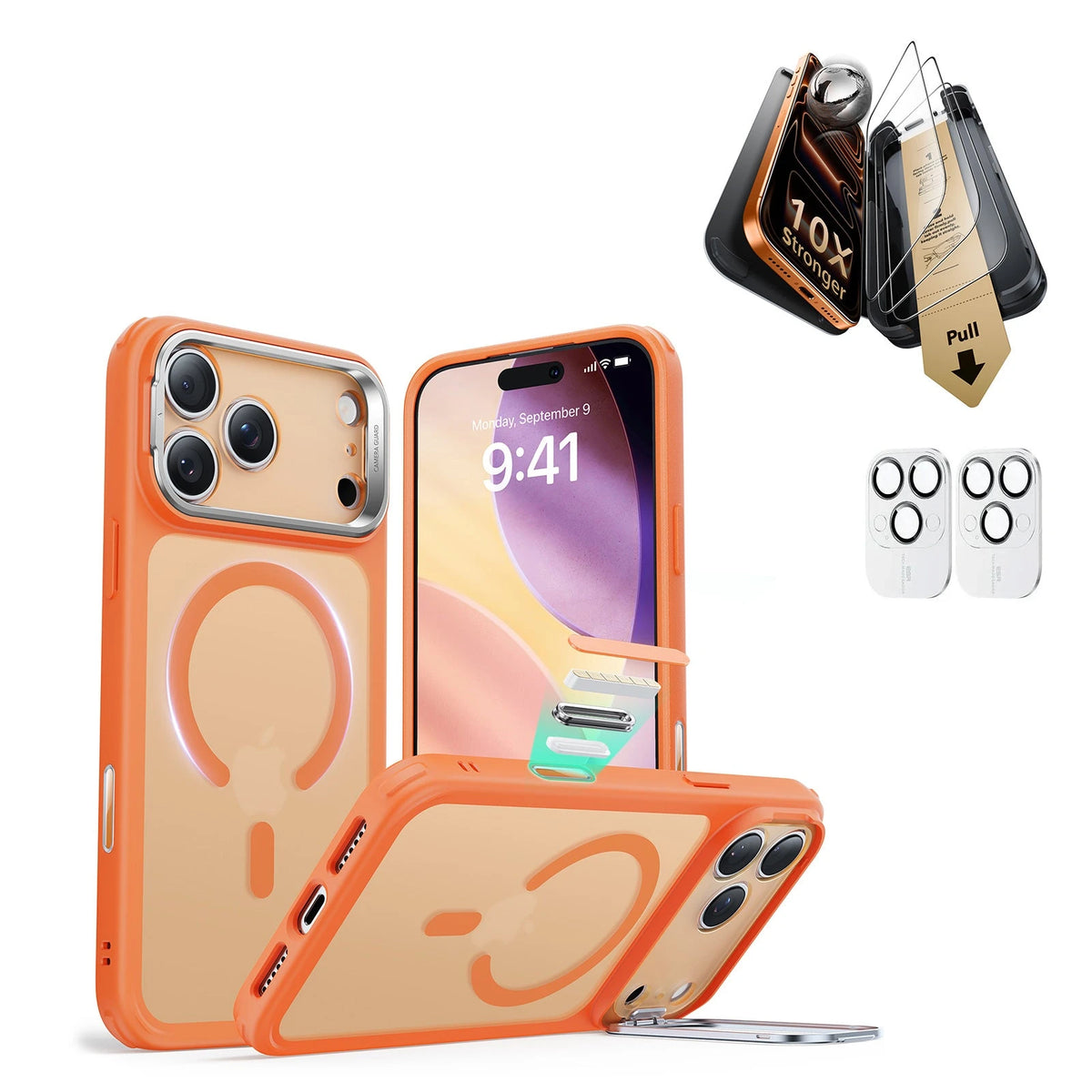 iPhone 17 Pro Max Classic Hybrid Magsafe Case with Corning Glass Screen Ptorctor Frosted Orange