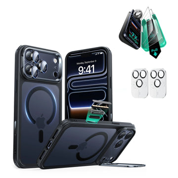 iPhone 17 Pro Max Classic Hybrid Magsafe Case Stand and Screen Protector Frosted Black