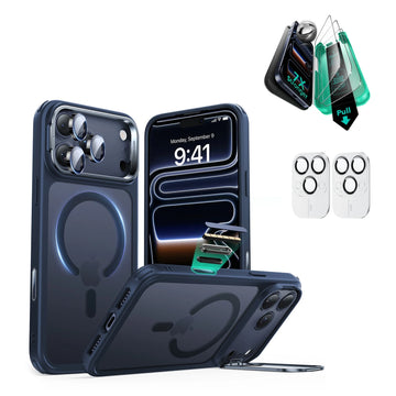 iPhone 17 Pro Max Classic Hybrid Magsafe Case Stand and Screen Protector Frosted Blue