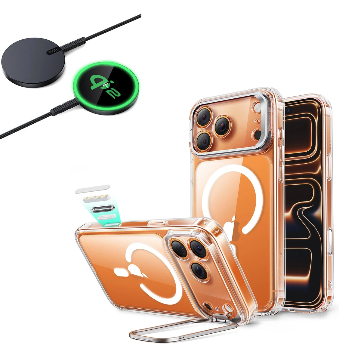 iPhone 17 Pro Max Classic Hybrid Magsafe Case With Stand  and Qi2 Wireless Charger Clear