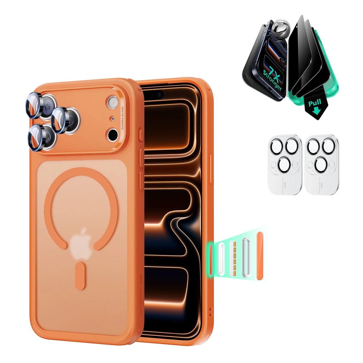 iPhone 17 Pro Max Classic Hybrid Magsafe Case with Privacy Screen Protector Bundle Frosted Orange