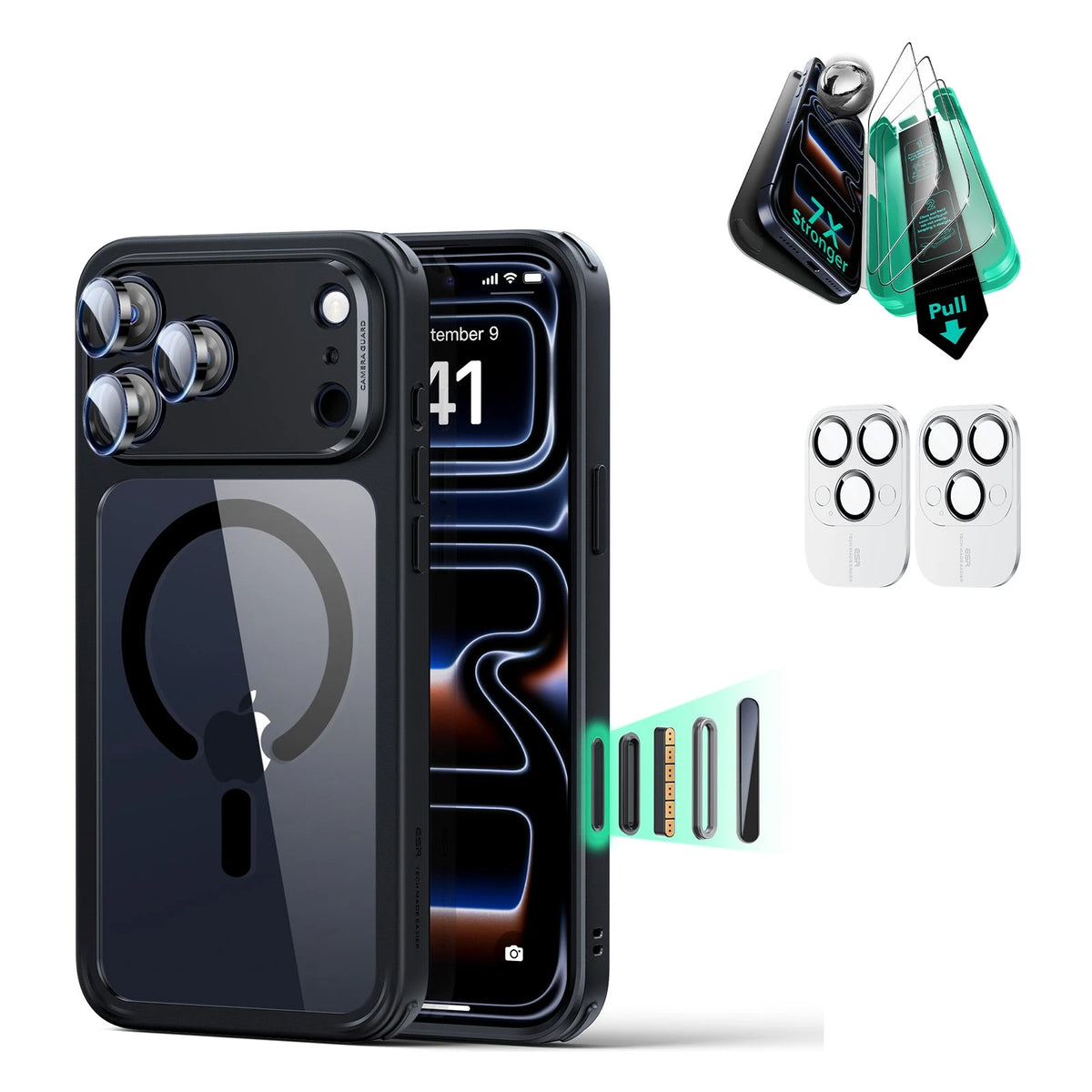 iPhone 17 Pro Max Classic Hybrid Magsafe Case with Screen Protector Bundle Clear Black