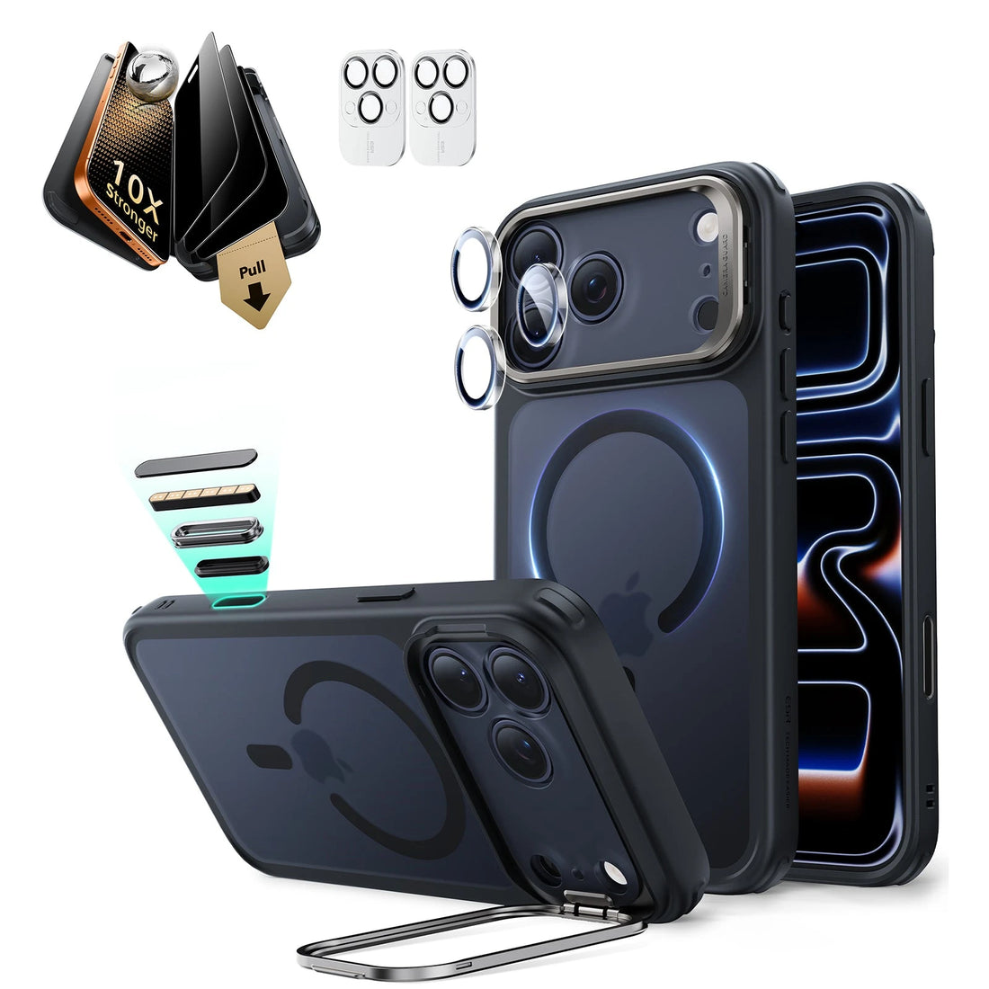 iPhone 17 Pro Max Classic Magsafe Case with Corning Glass Screen Protector Frosted Black