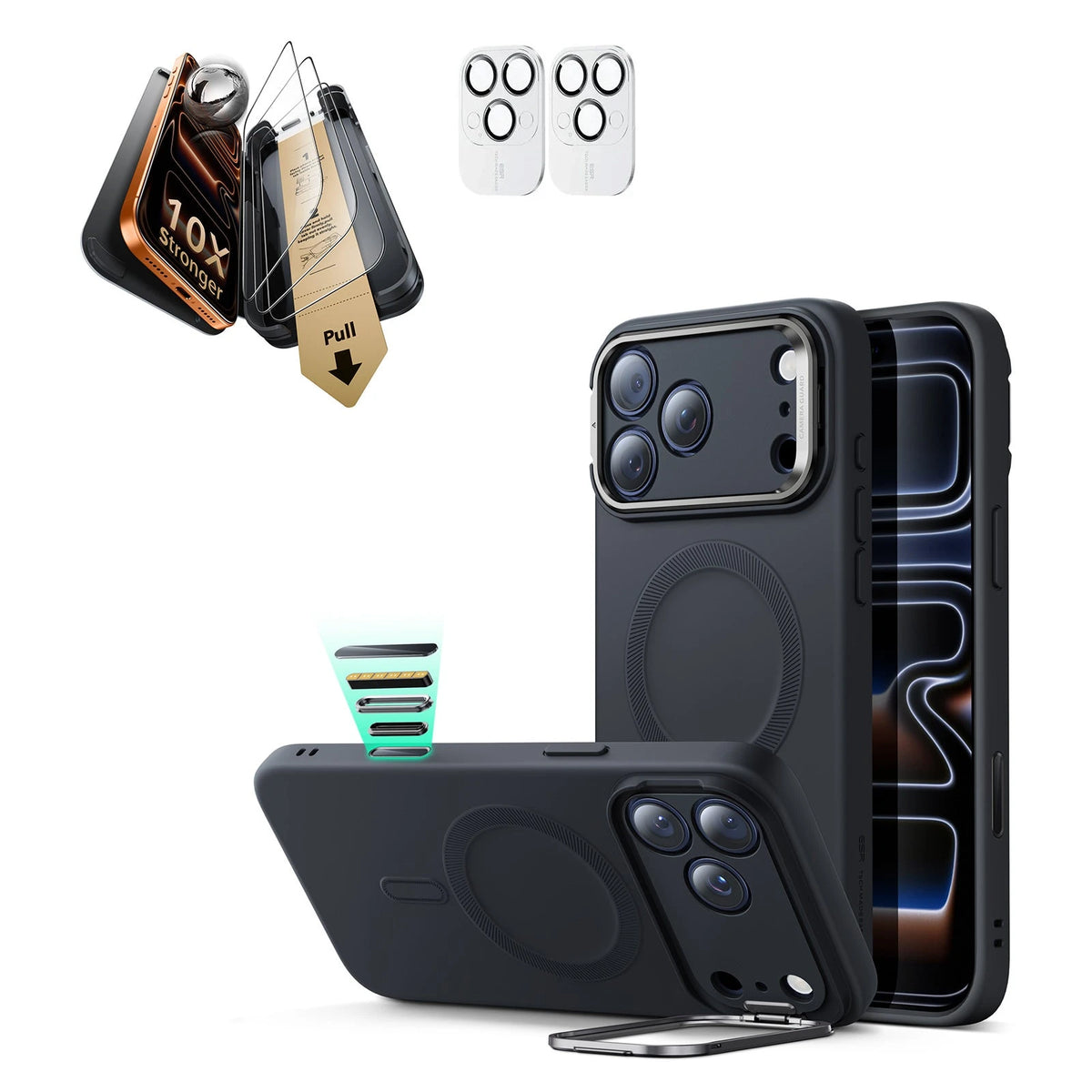 iPhone 17 Pro Max Cloud Soft Magsafe Case with Corning Glass Screen Ptorctor Black
