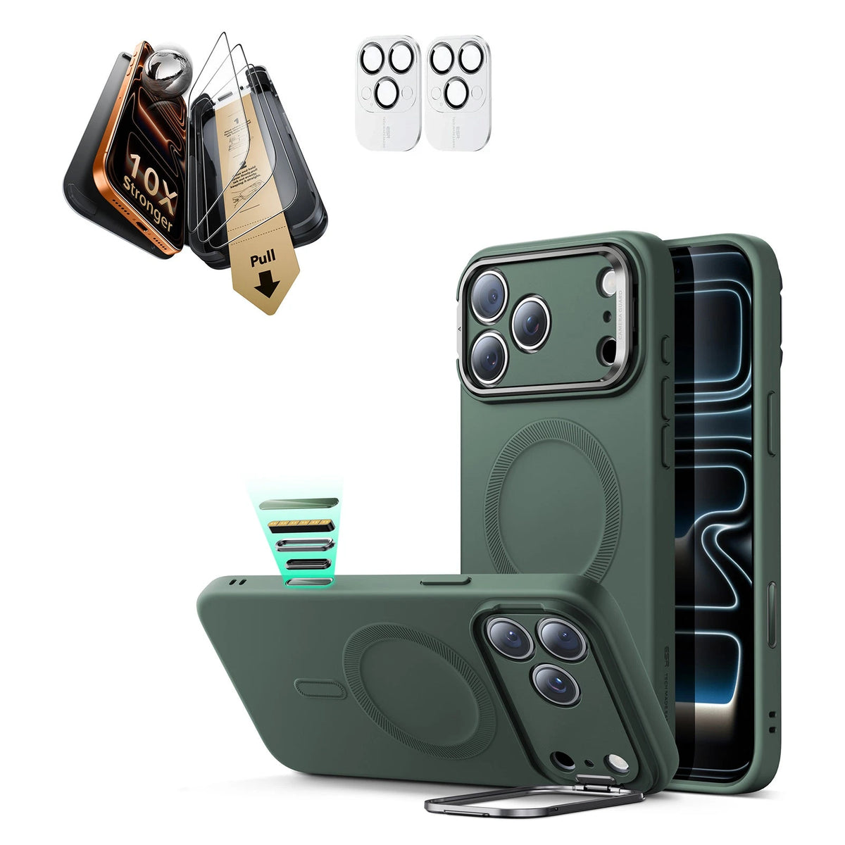 iPhone 17 Pro Max Cloud Soft Magsafe Case with Corning Glass Screen Ptorctor Olive Green