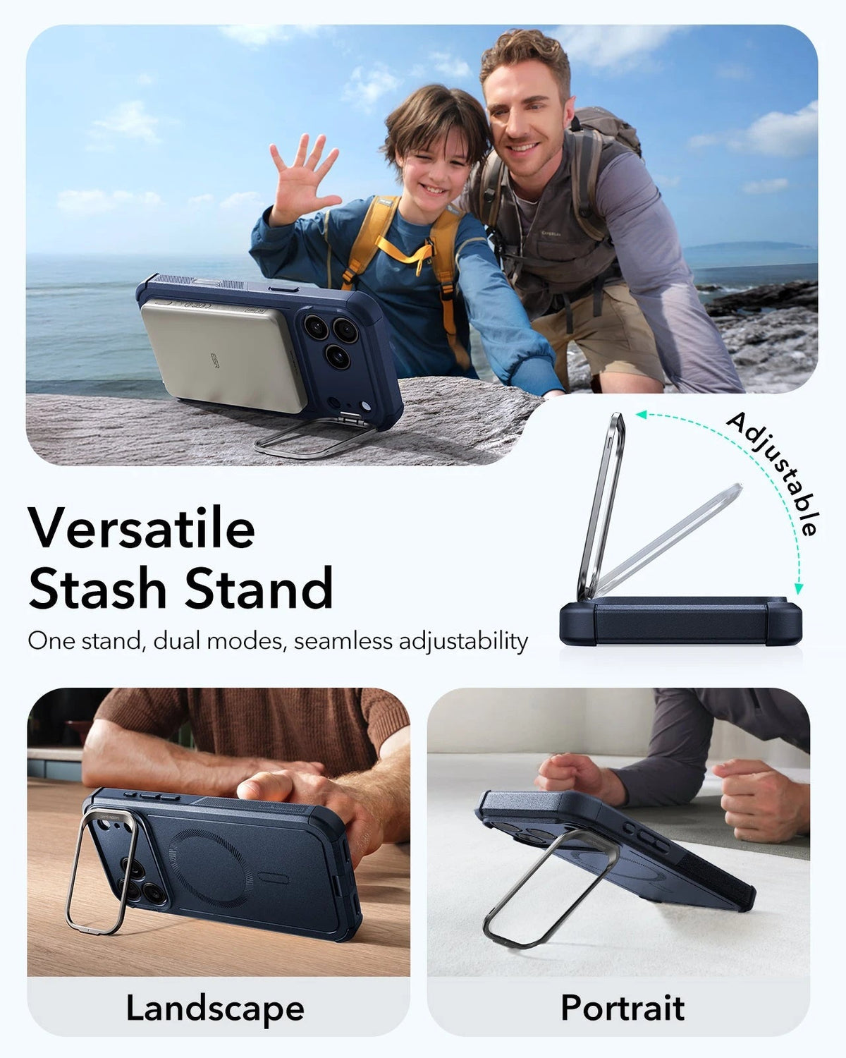 ESR iPhone 17 Pro Max Cyber Tough Magsafe Case Camera Control Blue Versatile Stash Stand